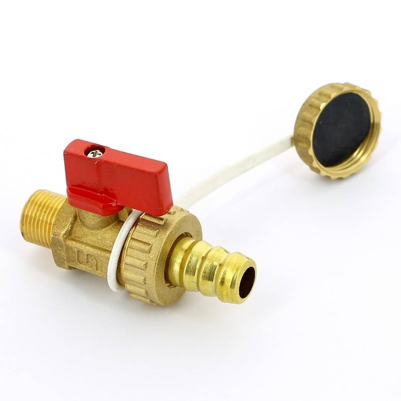 Кран шаровой сливной Uni-Fitt 3/8 x 3/4 НН со штуцером и заглушкой латунь 126G1000