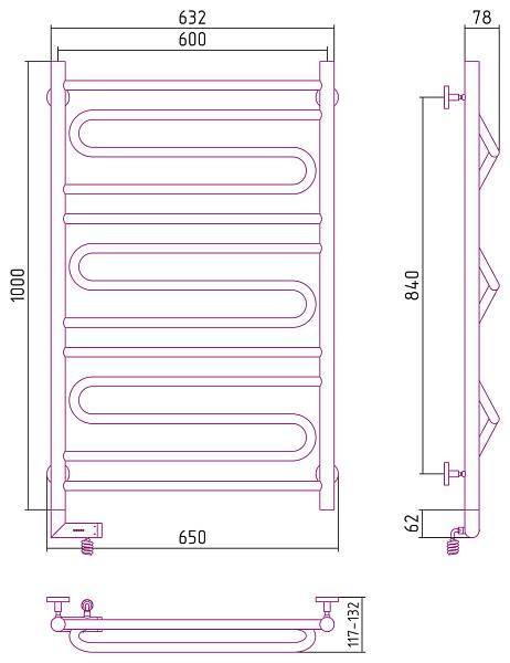 Полотенцесушитель электрический Сунержа Элегия 2.0 600x1000 мм левый без покрытия 00-5218-1060