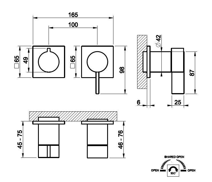Смеситель для душа Gessi Inverco Rigato встраиваемый на 2 потребителя цвет Black Metal Brushed PVD 73538707