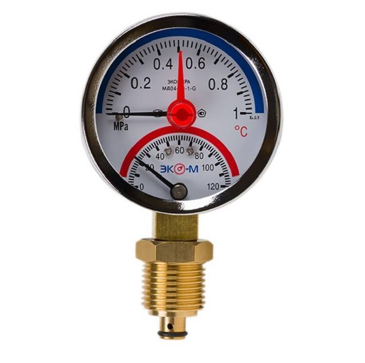 Термоманометр радиальный Экомера МД-04 63 мм 10 бар 120 °C G1/4-G1/2 МД0463G1МПа120РИ