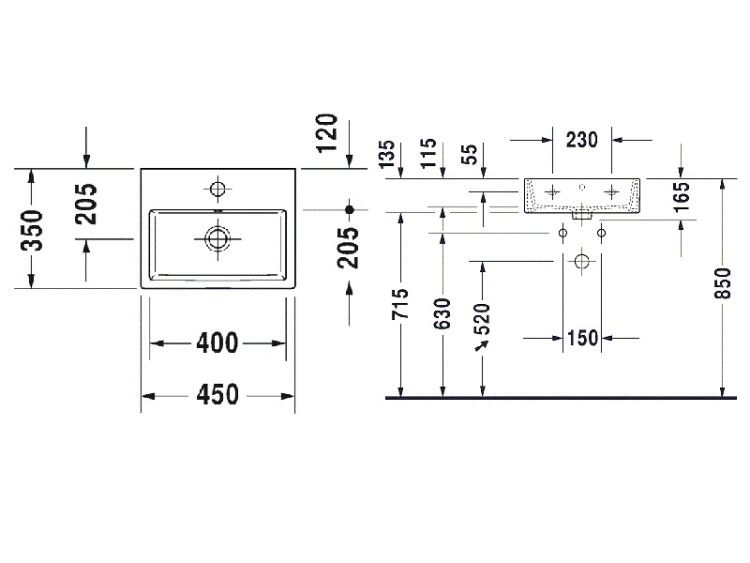 Раковина Duravit Vero Air 450x350 мм 1 отверстие под смеситель 0724450027