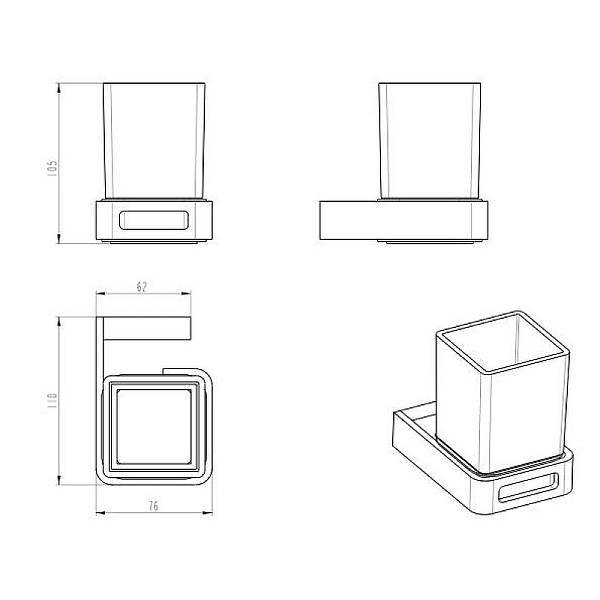 Стакан для зубных щеток подвесной Boheme Q графит 10944-GM
