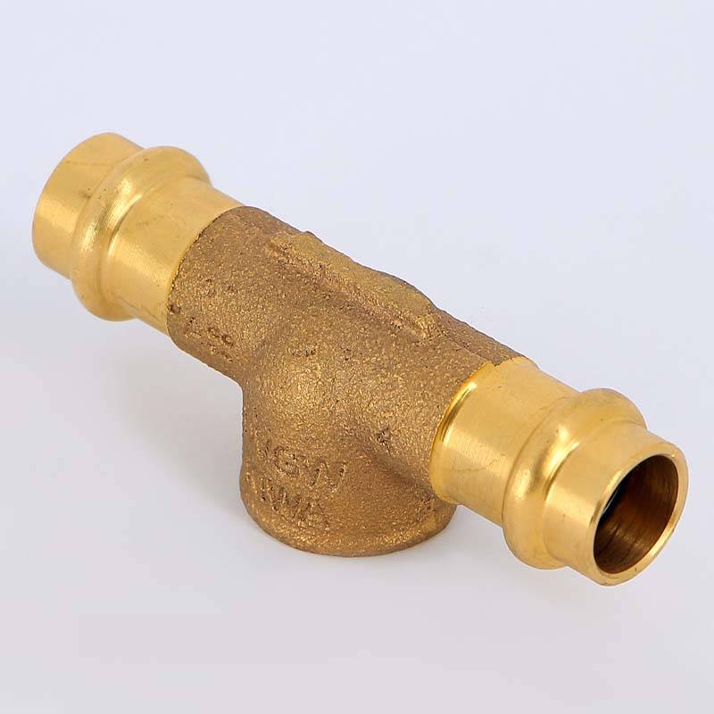 Тройник пресс-В Viega Sanpress 15х1/2х15 бронза 115630