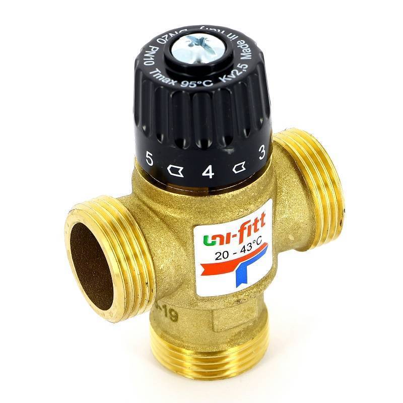 Клапан термосмесительный Uni-Fitt 1 20-43°C Kvs 2.5 боковое смешение 351G0540