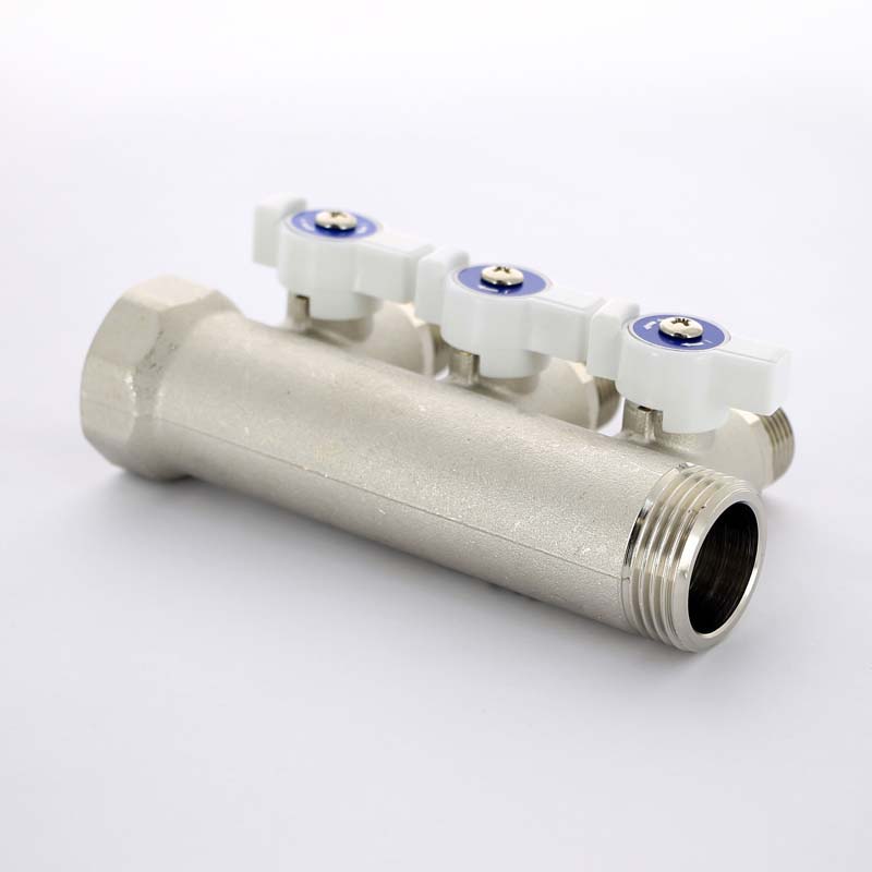 Коллектор распределительный Uni-Fitt 1 НВ 3 выхода 1/2 Н 40 мм с отсечными кранами никелированный 424N4230