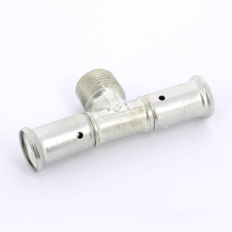 Тройник пресс латунный HENCO с наружной резьбой 16x1/2x16 14P-160416