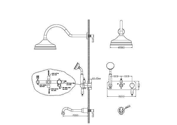 Душевой комплект встраиваемый Boheme Tradizionale Nero верхний душ 20.8 см золото 258