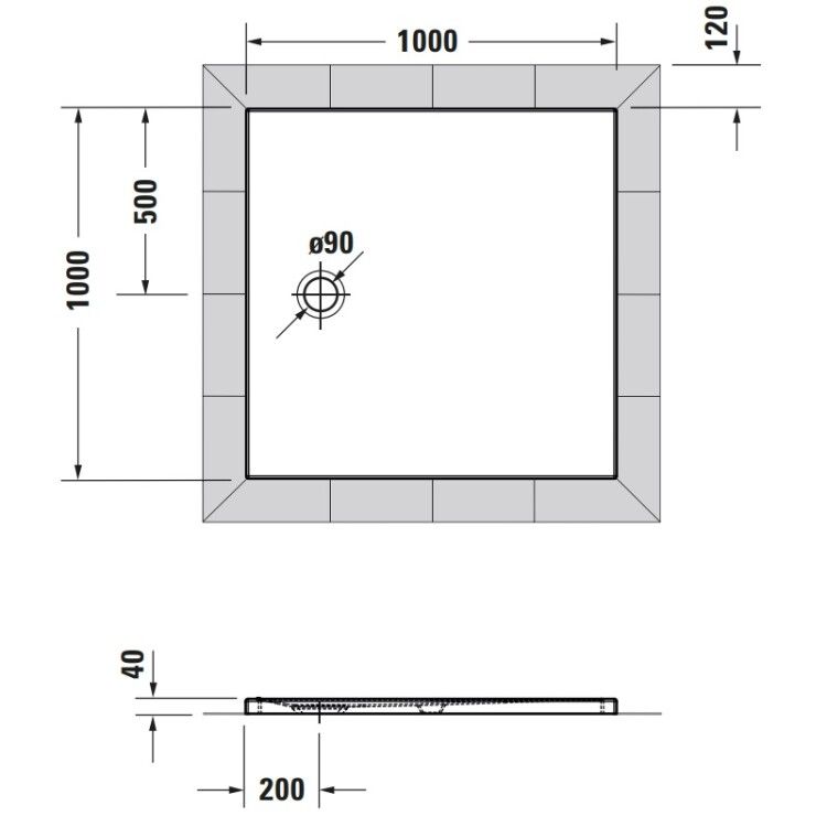 Душевой поддон Duravit Tempano 1000x1000 мм с уплотнительной манжетой белый 720189000000000