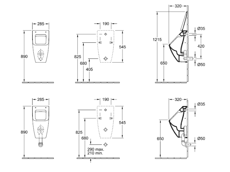 Писсуар Villeroy & Boch Venticello настенный 285х315х545 мм альпийский белый 5504R001