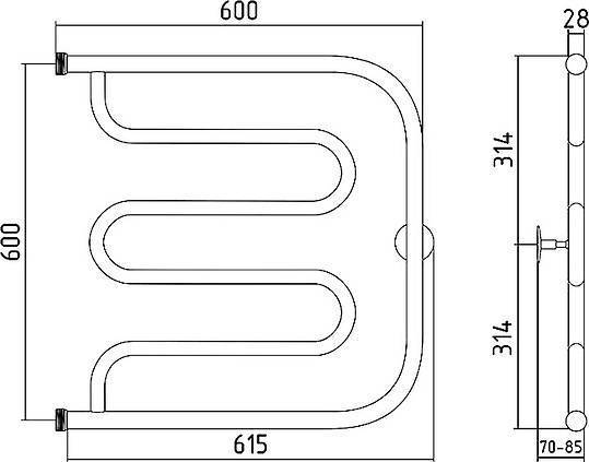 Полотенцесушитель водяной Стилье Тандем 61.5x62.8 см 00011-6060