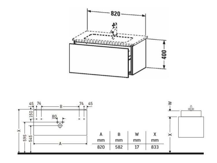 Тумба под раковину Duravit L-Cube 820x481x400 мм подвесная белый глянцевый LC614102222