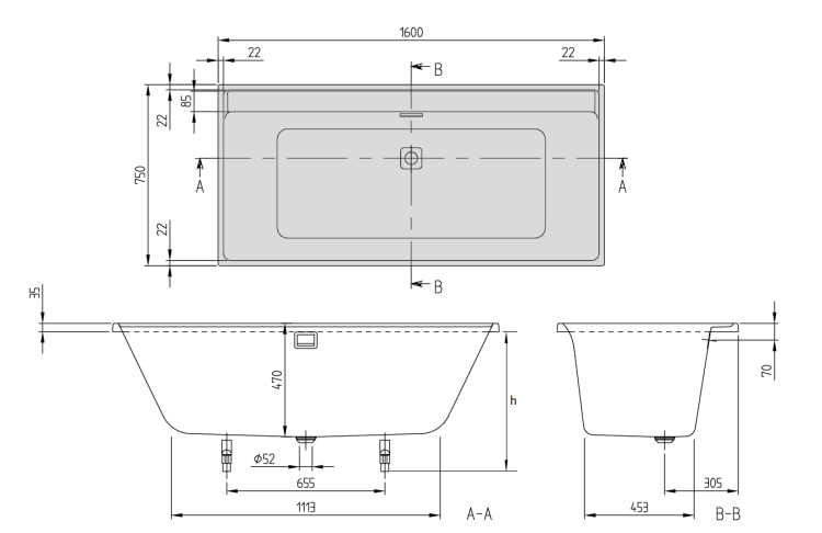 Ванна Villeroy & Boch Collaro 1600x750 мм UBA160COR2PV01