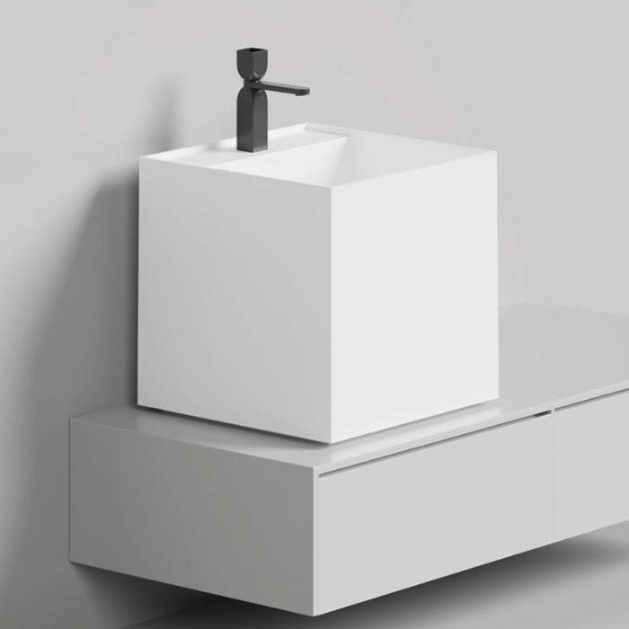 Раковина напольная Salini Armonia Square Top 450x450x450 мм 1 отверстие белый матовый 130523TM