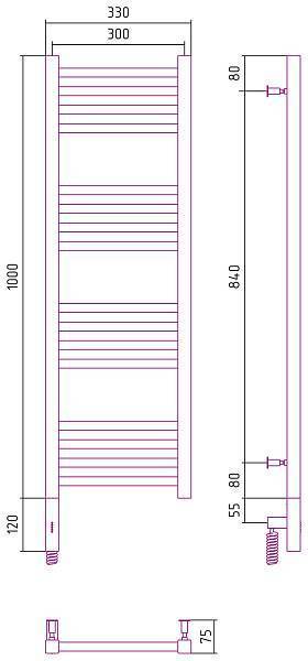 Полотенцесушитель электрический Сунержа Модус 3.0 300x1000 мм левый без покрытия 00-5700-1030