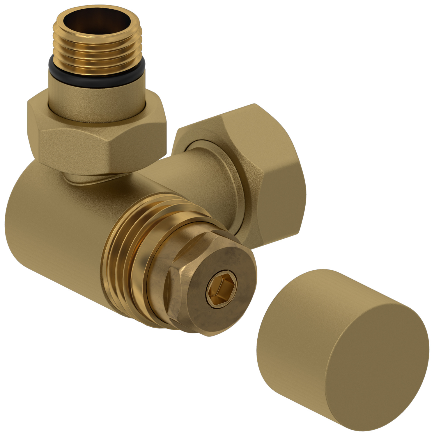 Вентиль регулировки температуры Сунержа 3D левый шестигранник НР G 1/2 - НГ G 3/4 золото матовое 032-1406-1234