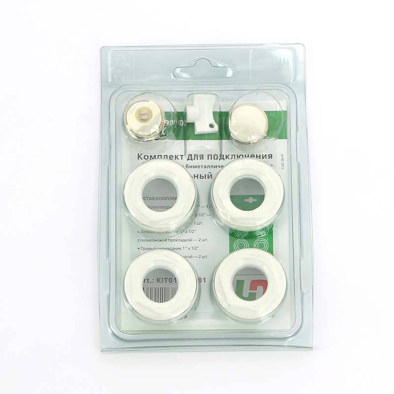 Комплект для подключения радиатора UNI-FITT 1x1/2 дюйма с силиконовой прокладкой RAL 9010 KIT0112SIL01