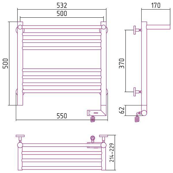 Полотенцесушитель электрический Сунержа Богема 2.0 500x500 мм правый без покрытия 00-5207-5050