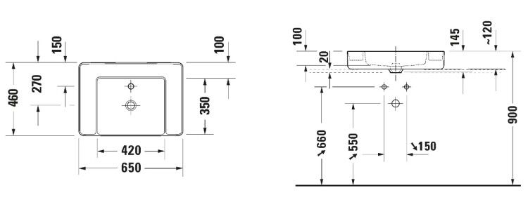 Раковина накладная Duravit Bento Starck Box 650x460 мм HygieneGlaze белая шелковисто-матовая 2381653071