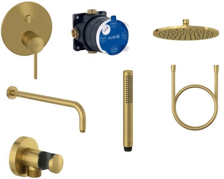 Душевой комплект Kludi Bozz 7 в 1 с кнопочным переключателем золото брашированное 38658N076