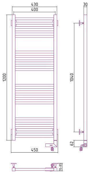 Полотенцесушитель электрический Сунержа Модус 2.0 400x1200 мм правый без покрытия 00-5601-1240