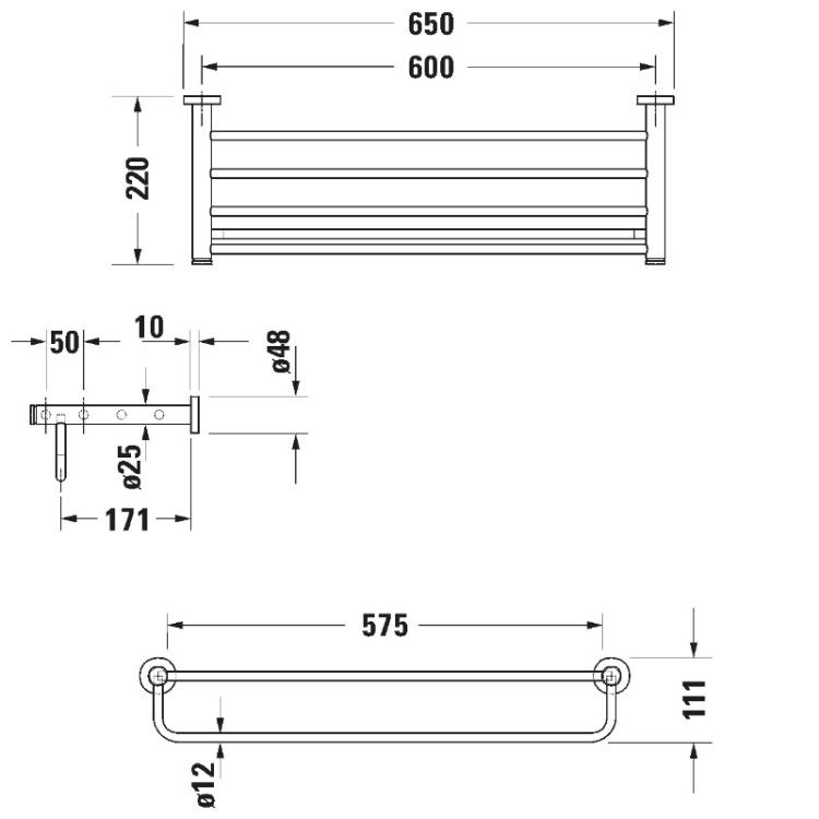 Полочка для душевых полотенец Duravit D-Code 650 мм хром 0099251000