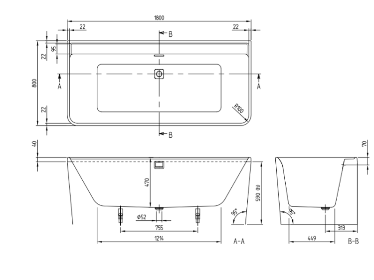 Ванна Villeroy & Boch Collaro 1800x800 мм пристенная цвет альпийский белый/хром UBA180COR9CS00VD01
