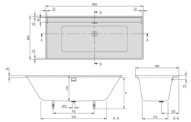 Ванна Villeroy & Boch Collaro 1800x800 мм встраиваемая/пристенная цвет Stone White/хром UBA180COR2DVRW