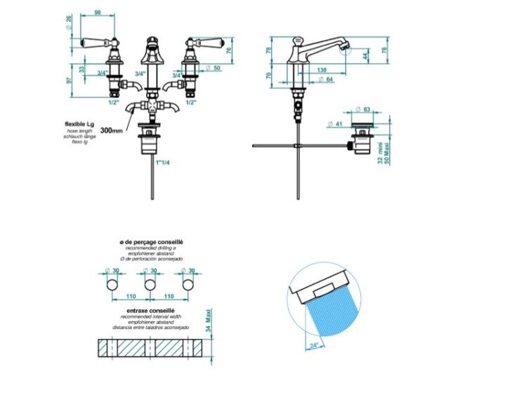 Смеситель для раковины THG Charleston Lever никель G75B01151