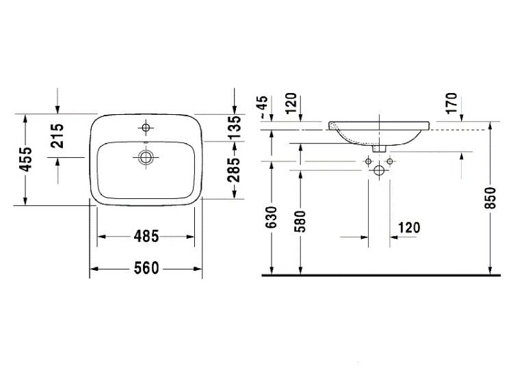 Мебельная раковина Duravit Durastyle 560x455 мм встраиваемая сверху белая 0374560000