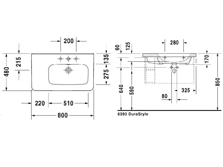 Раковина Duravit DuraStyle 800x480 мм для мебели белая 2326800000