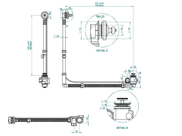 Слив-перелив для ванны THG Broadway manettes для механизма Geberit, цвет бронза A04D01302GM