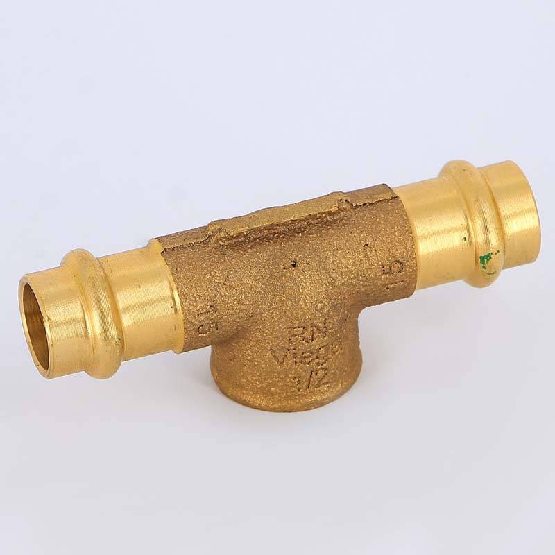 Тройник пресс-В Viega Sanpress 15х1/2х15 бронза 115630