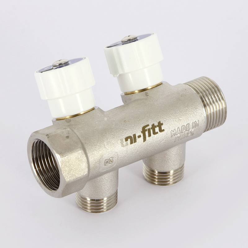 Коллектор с вентилями Uni-Fitt 3/4 2 выхода 1/2 40 мм под плоскую прокладку 401N3220