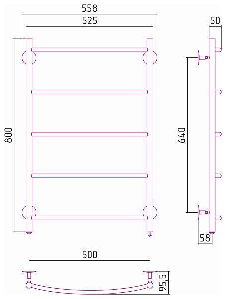 Полотенцесушитель электрический Стилье Формат 40 500x800 мм без покрытия 00540-8050