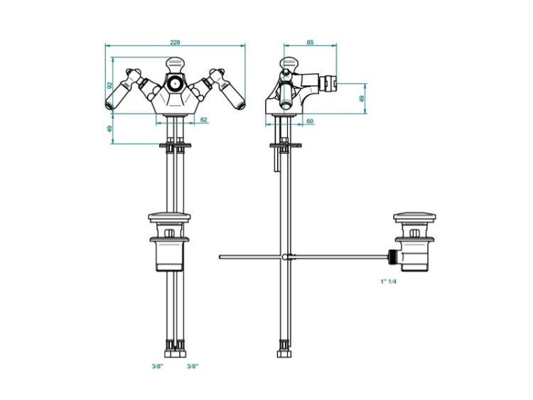 Смеситель для биде THG Charleston Lever двухвентильный цвет никель G75B013202