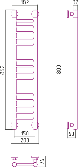Полотенцесушитель водяной Сунержа Богема+ 150x800 мм без покрытия 00-0220-8015