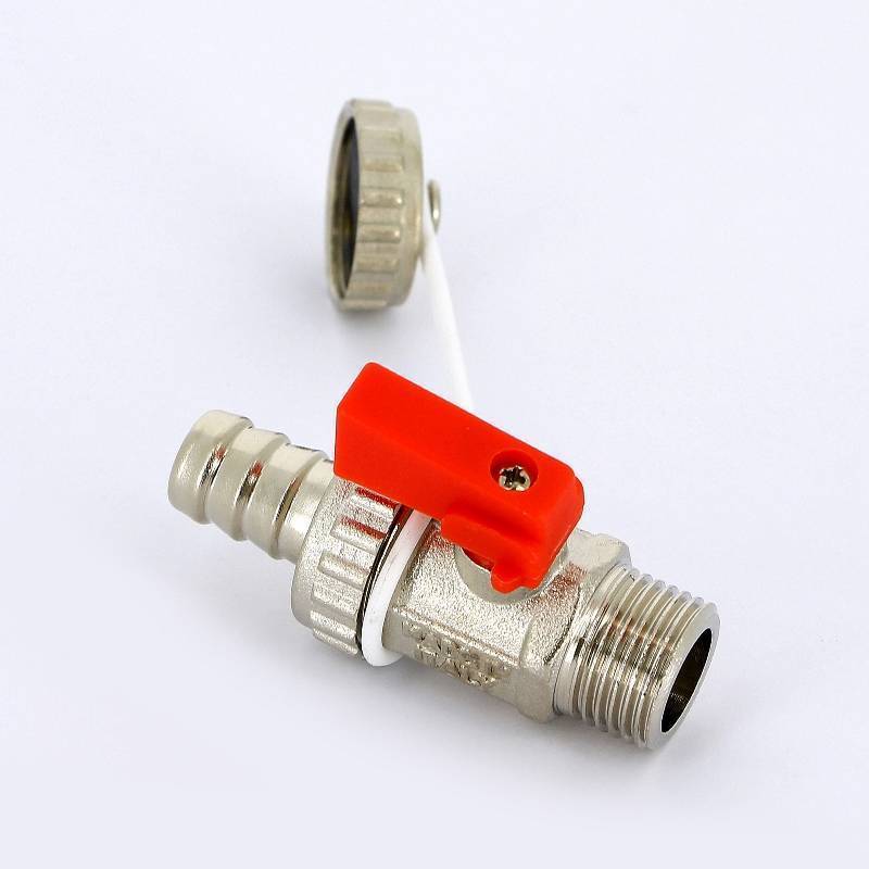 Кран шаровой сливной Uni-Fitt 1/2 x 3/4 НН со штуцером и заглушкой никелированный 126N2000