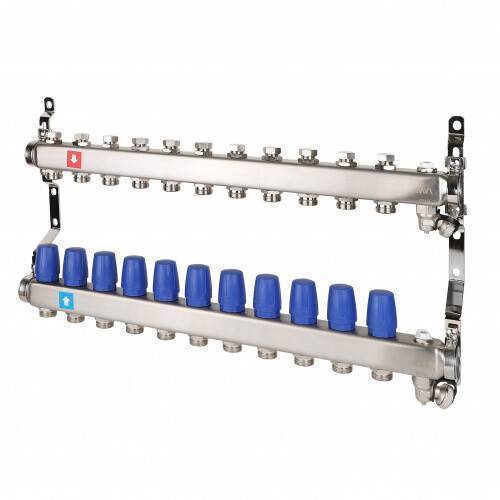 Коллекторная группа Hogert Premium 1 x 3/4 EK 11 выходов без расходомеров с дренажным краном и воздухоотводчиком HOGMS61106