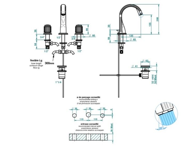 Смеситель для раковины THG Jaipur Cristal Satine на 3 отверстия цвет светлое золото A9BF30151