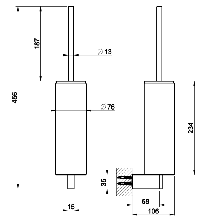 Ершик настенный Gessi Origini 76x106x456 мм, колба черная, цвет Copper PVD 66420030