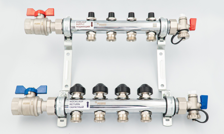 Коллектор Hogart HKV 8 выходов 1x3/4 EK с шаровыми кранами и запорно-регулирующими вентилями 12180813001