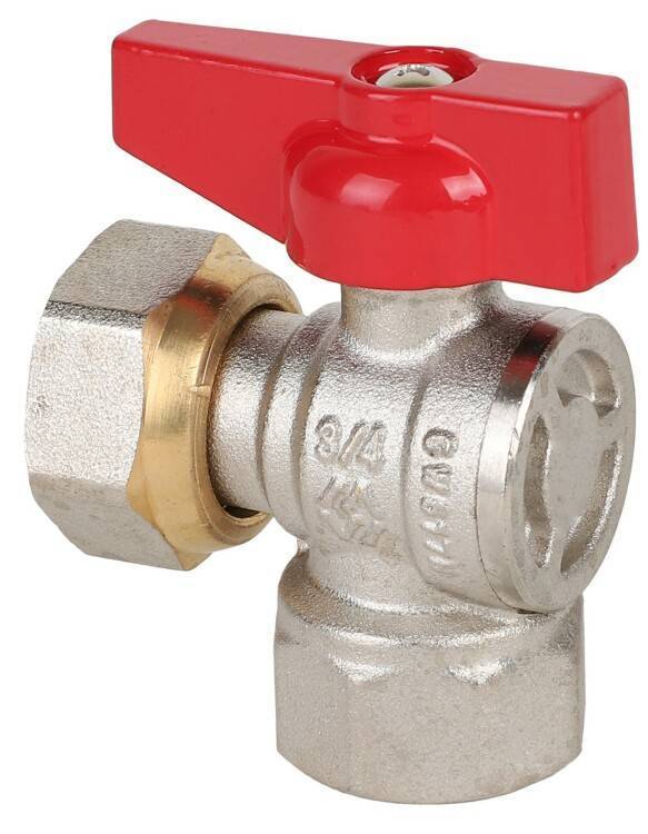 Кран шаровой Högert Premium угловой 1/2 ВВ PN 25 бабочка с накидной гайкой BV53204