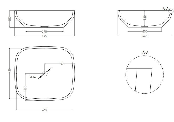 Раковина накладная Salini Gloria 495x445x150 мм матовая RAL 5019 1102208MFRAL5019matt