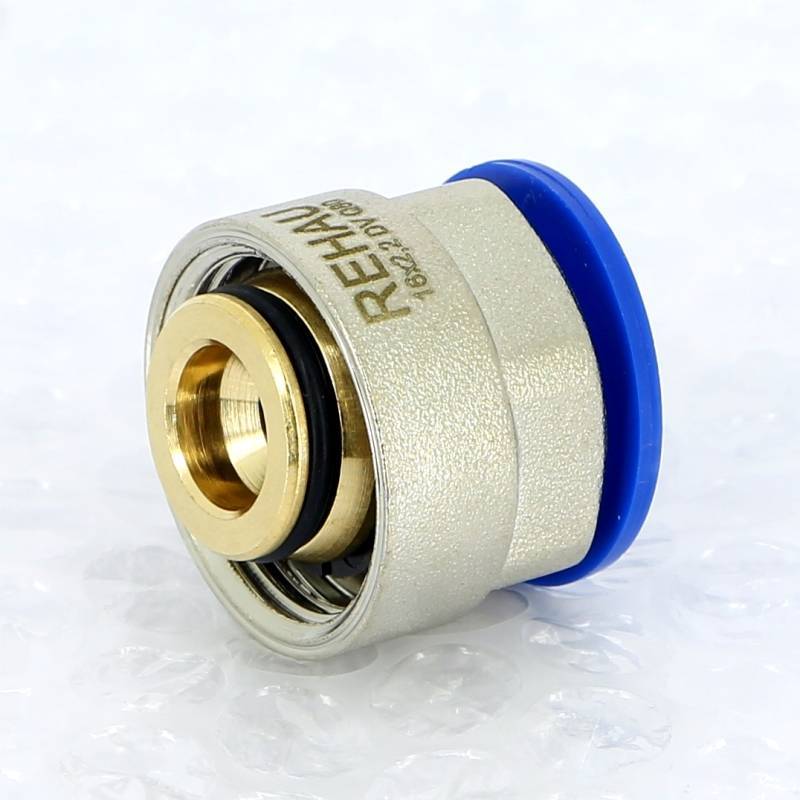 Соединитель обжимной REHAU RAUTITAN flex/pink 16x2.2 мм - 3/4 EK никелированный 266352