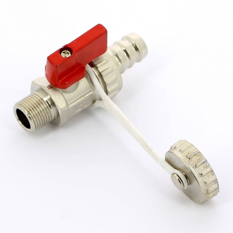 Кран шаровой сливной Uni-Fitt 3/8 x 3/4 НН со штуцером и заглушкой никелированный 126N1000