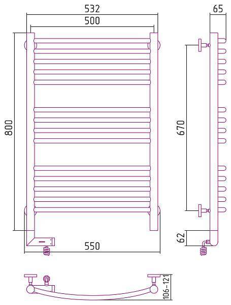 Полотенцесушитель электрический Сунержа Богема 2.0 500x800 мм левый без покрытия 00-5202-8050