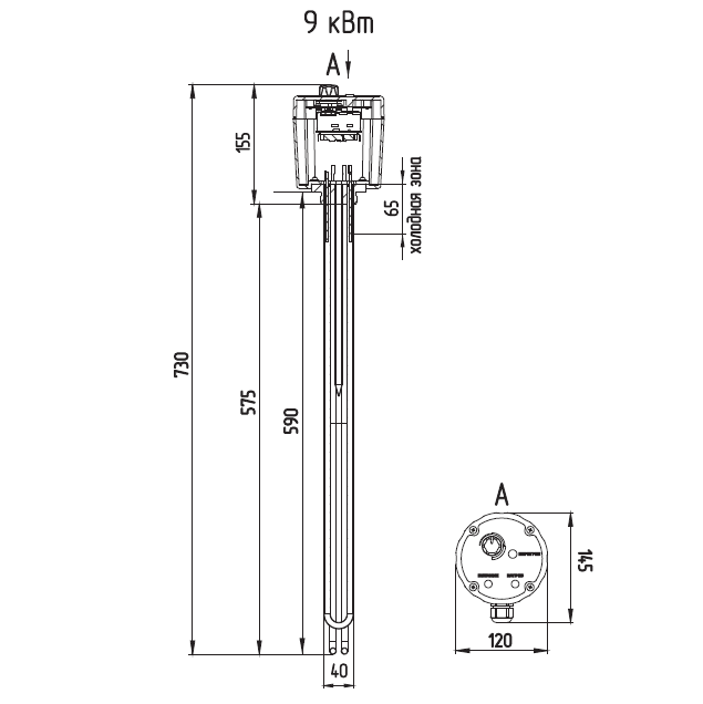 Блок ТЭН ZOTA ТЭНБ 9 кВт 1 1/2 с термостатом 3443508109