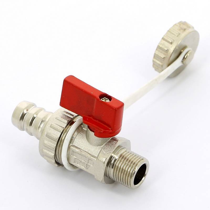 Кран шаровой сливной Uni-Fitt 3/8 x 3/4 НН со штуцером и заглушкой никелированный 126N1000