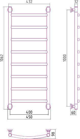 Полотенцесушитель водяной Сунержа Галант 400x1000 мм без покрытия 00-0200-1040