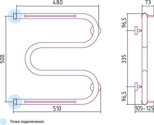 Полотенцесушитель водяной Сунержа М-образный 500x500 мм без покрытия 00-0008-5050